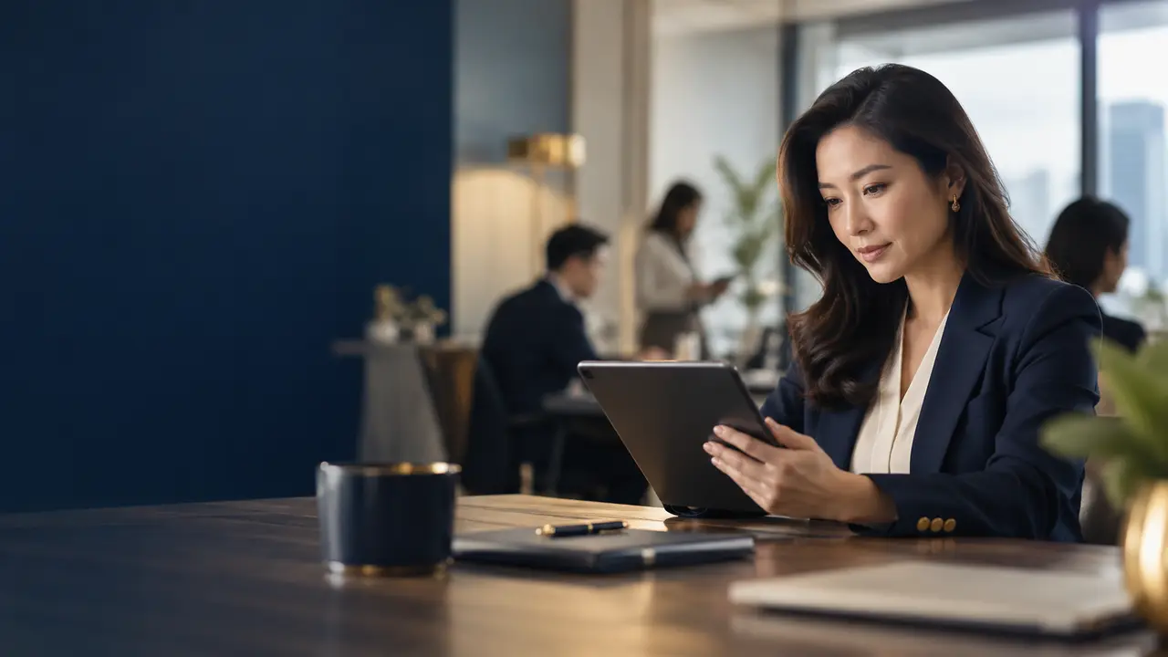 A professional working on a tablet in an office