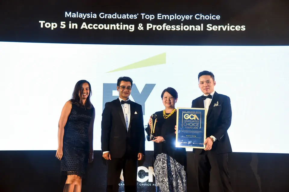 A winning team receiving its award in 2018