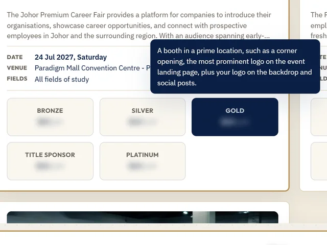 A note in the planner describing what a Gold package includes, prices blurred